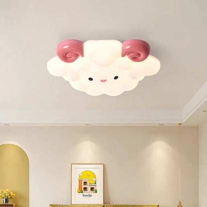 Contemporary Creative Cartoon Kids Sheep Iron Rolled Plastic LED Flush Mount Ceiling Light For Bedroom