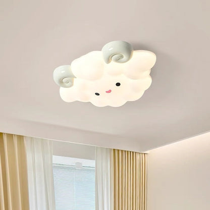 Contemporary Creative Cartoon Kids Sheep Iron Rolled Plastic LED Flush Mount Ceiling Light For Bedroom