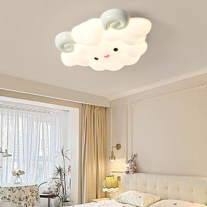 Contemporary Creative Cartoon Kids Sheep Iron Rolled Plastic LED Flush Mount Ceiling Light For Bedroom