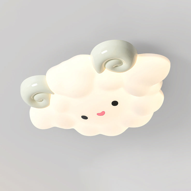 Contemporary Creative Cartoon Kids Sheep Iron Rolled Plastic LED Flush Mount Ceiling Light For Bedroom