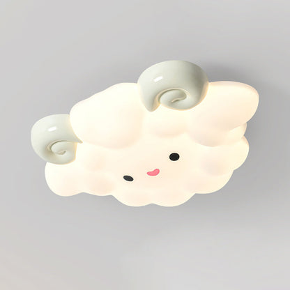 Contemporary Creative Cartoon Kids Sheep Iron Rolled Plastic LED Flush Mount Ceiling Light For Bedroom