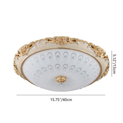 Traditional European Semicircle Shell Pattern Rose Pattern Hardware Glass LED Flush Mount Ceiling Light For Bedroom