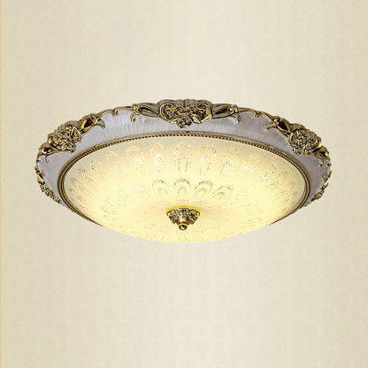 Traditional European Semicircle Shell Pattern Rose Pattern Hardware Glass LED Flush Mount Ceiling Light For Bedroom