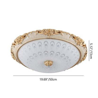 Traditional European Semicircle Shell Pattern Rose Pattern Hardware Glass LED Flush Mount Ceiling Light For Bedroom
