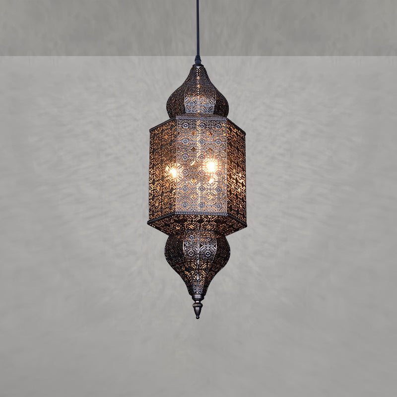 Traditional Vintage Prismatic Gourd Dotted Hardware Iron 3-Light Pendant Light For Living Room
