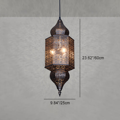 Traditional Vintage Prismatic Gourd Dotted Hardware Iron 3-Light Pendant Light For Living Room