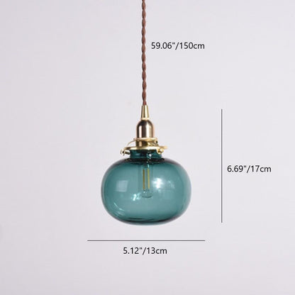 Traditional Vintage Oval Copper Glass 1-Light Pendant Light For Bedroom