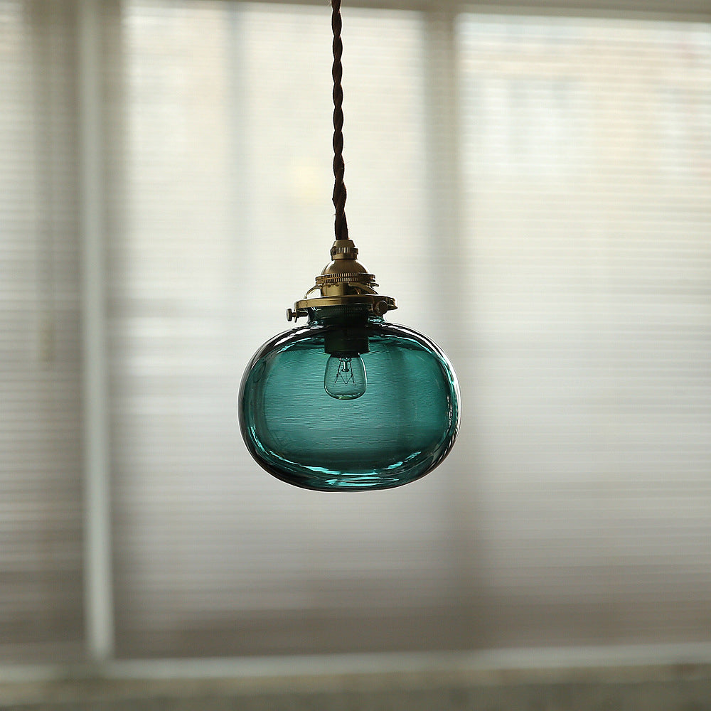 Traditional Vintage Oval Copper Glass 1-Light Pendant Light For Bedroom