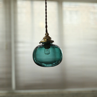 Traditional Vintage Oval Copper Glass 1-Light Pendant Light For Bedroom