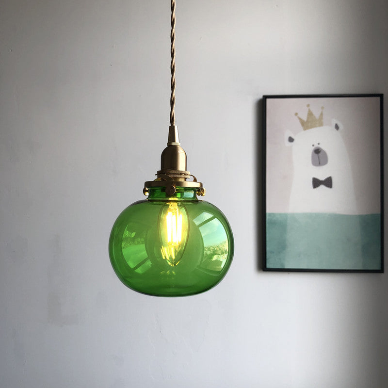 Traditional Vintage Oval Copper Glass 1-Light Pendant Light For Bedroom