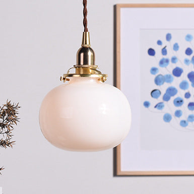 Traditional Vintage Oval Copper Glass 1-Light Pendant Light For Bedroom