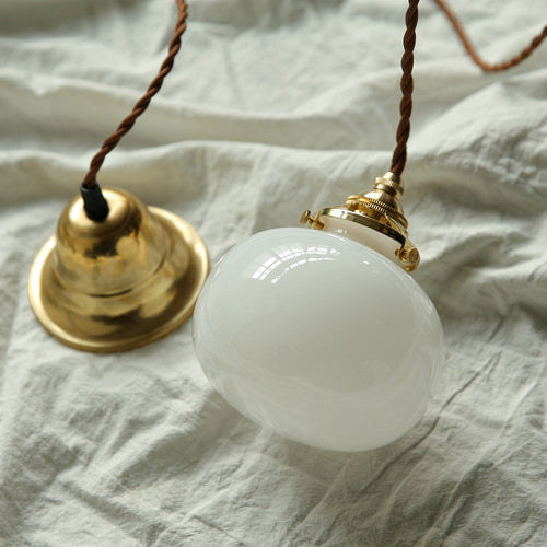 Traditional Vintage Oval Copper Glass 1-Light Pendant Light For Bedroom