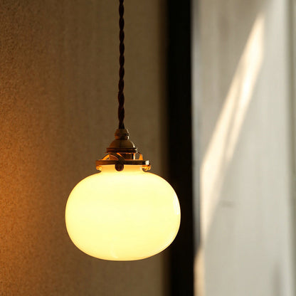 Traditional Vintage Oval Copper Glass 1-Light Pendant Light For Bedroom