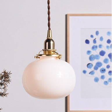 Traditional Vintage Oval Copper Glass 1-Light Pendant Light For Bedroom