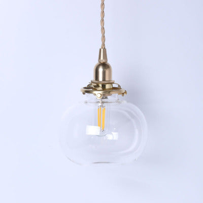 Traditional Vintage Oval Copper Glass 1-Light Pendant Light For Bedroom