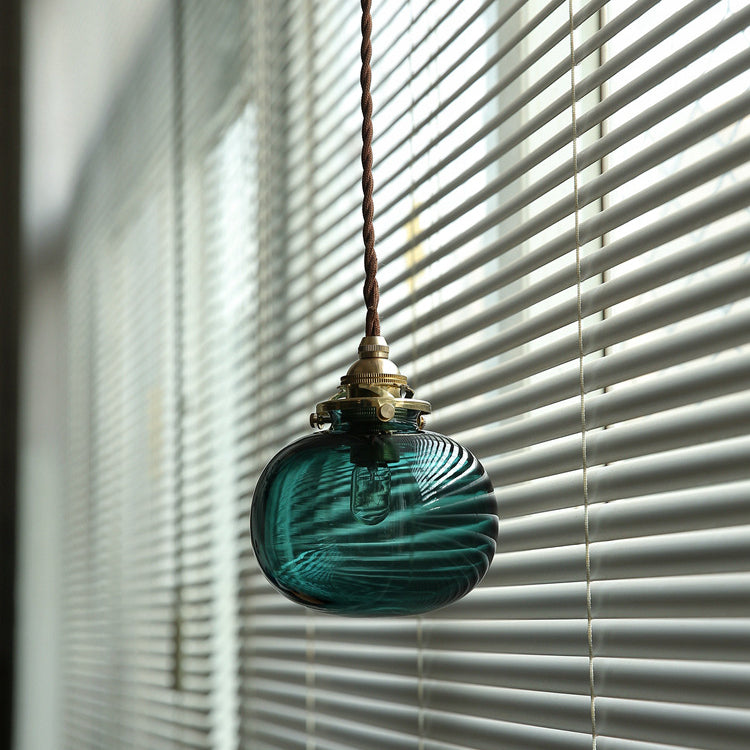Traditional Vintage Oval Copper Glass 1-Light Pendant Light For Bedroom