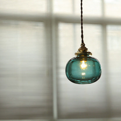 Traditional Vintage Oval Copper Glass 1-Light Pendant Light For Bedroom