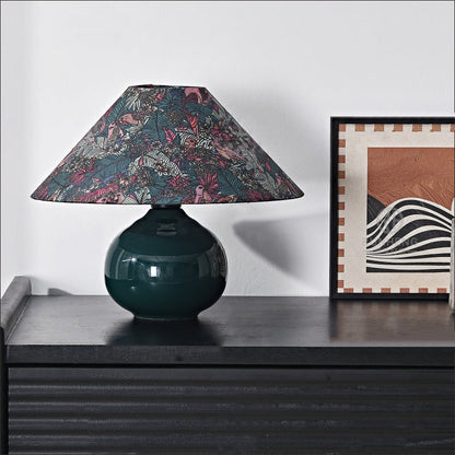 Traditional Vintage Round Table Ball Bird Flower Ceramic Fabric 1-Light Table Lamp For Bedroom