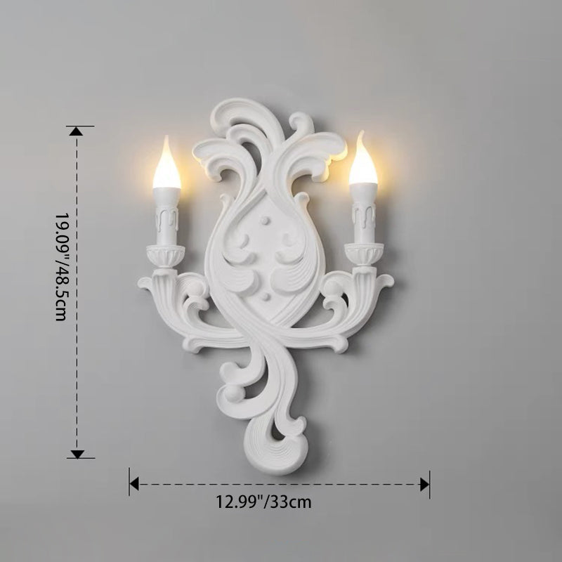 Traditional French Striped Curved Carved Plaster ABS 1/2 Light Wall Sconce Lamp For Living Room
