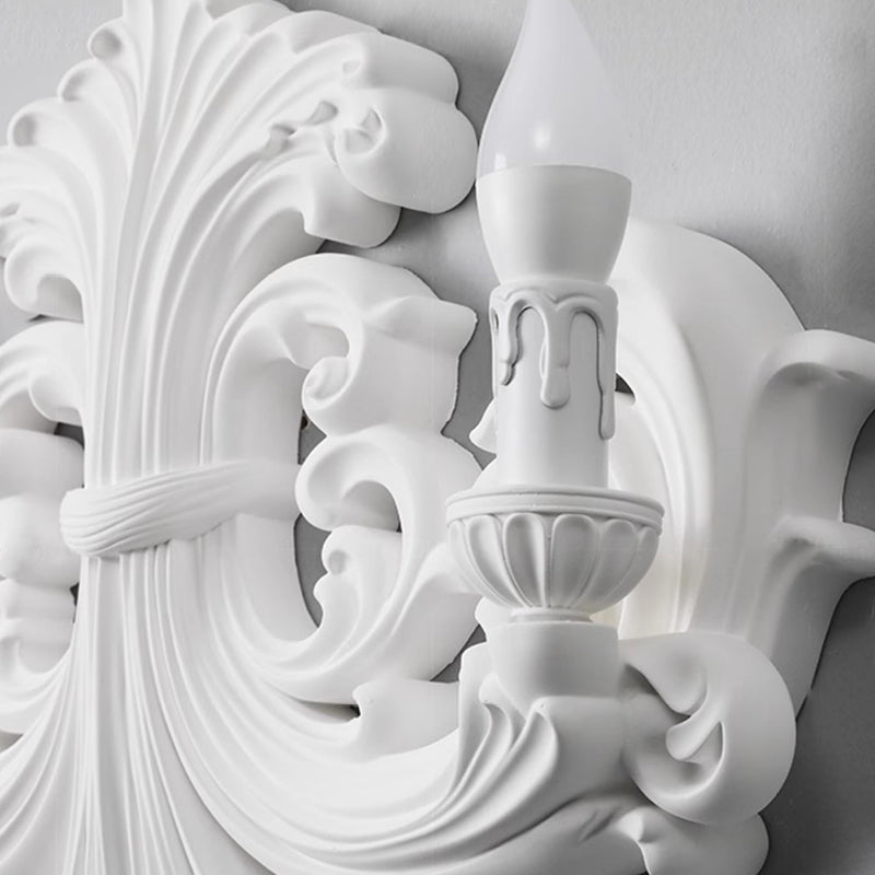 Traditional French Striped Curved Carved Plaster ABS 1/2 Light Wall Sconce Lamp For Living Room
