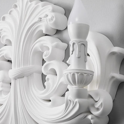 Traditional French Striped Curved Carved Plaster ABS 1/2 Light Wall Sconce Lamp For Living Room