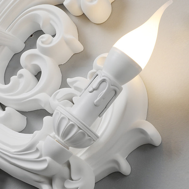 Traditional French Striped Curved Carved Plaster ABS 1/2 Light Wall Sconce Lamp For Living Room