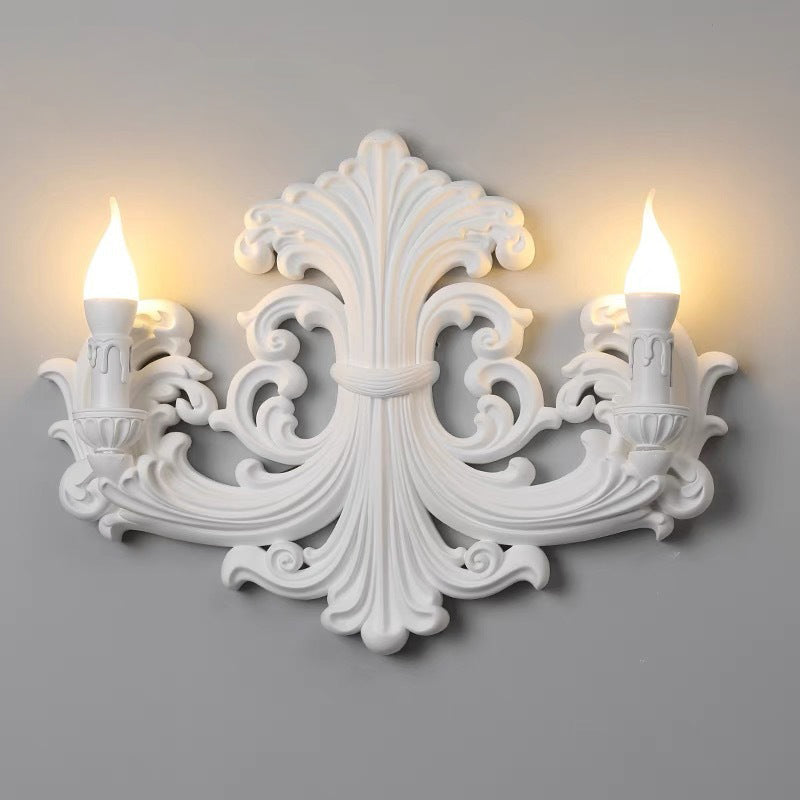 Traditional French Striped Curved Carved Plaster ABS 1/2 Light Wall Sconce Lamp For Living Room