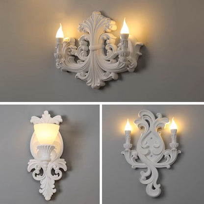Traditional French Striped Curved Carved Plaster ABS 1/2 Light Wall Sconce Lamp For Living Room