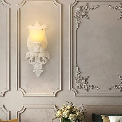 Traditional French Striped Curved Carved Plaster ABS 1/2 Light Wall Sconce Lamp For Living Room