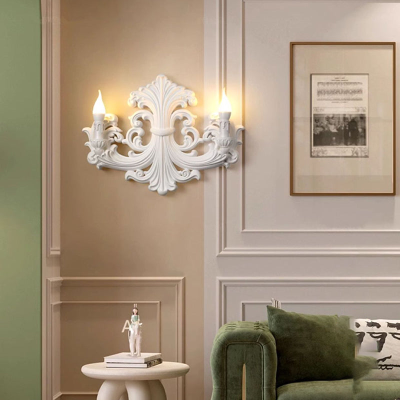 Traditional French Striped Curved Carved Plaster ABS 1/2 Light Wall Sconce Lamp For Living Room