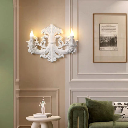 Traditional French Striped Curved Carved Plaster ABS 1/2 Light Wall Sconce Lamp For Living Room