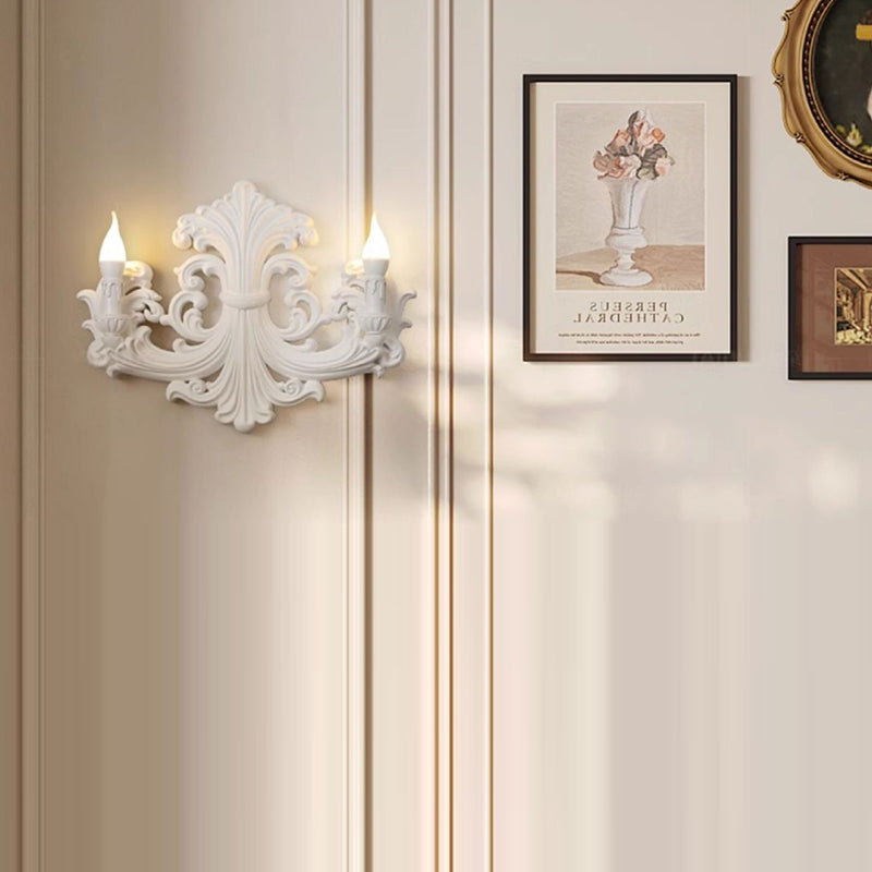 Traditional French Striped Curved Carved Plaster ABS 1/2 Light Wall Sconce Lamp For Living Room