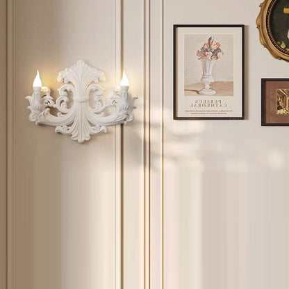 Traditional French Striped Curved Carved Plaster ABS 1/2 Light Wall Sconce Lamp For Living Room