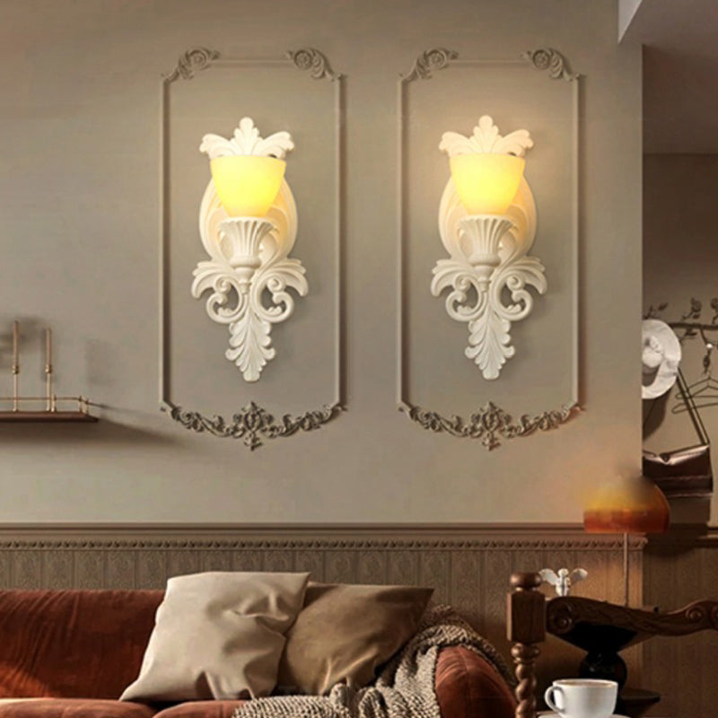Traditional French Striped Curved Carved Plaster ABS 1/2 Light Wall Sconce Lamp For Living Room