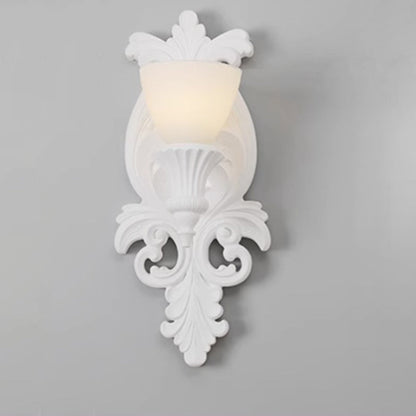 Traditional French Striped Curved Carved Plaster ABS 1/2 Light Wall Sconce Lamp For Living Room