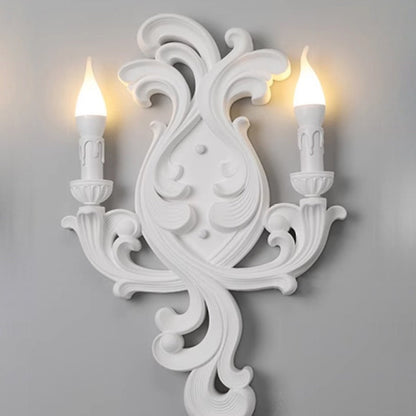 Traditional French Striped Curved Carved Plaster ABS 1/2 Light Wall Sconce Lamp For Living Room