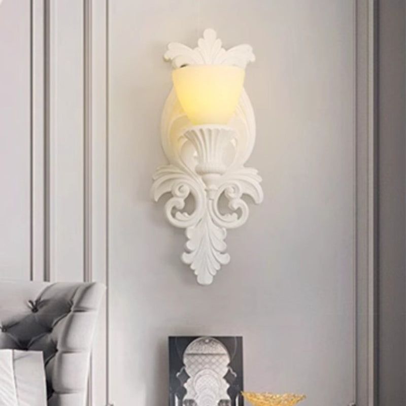 Traditional French Striped Curved Carved Plaster ABS 1/2 Light Wall Sconce Lamp For Living Room