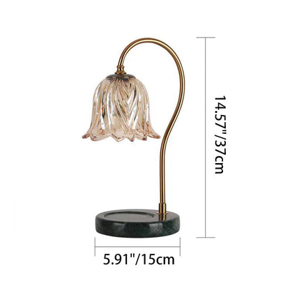 Contemporary Scandinavian Bellflower Disc Base Marble Iron Glass 1-Light Melting Wax Table Lamp For Bedroom