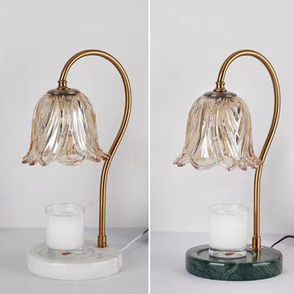 Contemporary Scandinavian Bellflower Disc Base Marble Iron Glass 1-Light Melting Wax Table Lamp For Bedroom