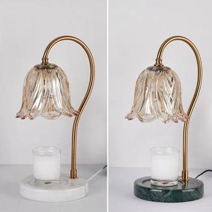 Contemporary Scandinavian Bellflower Disc Base Marble Iron Glass 1-Light Melting Wax Table Lamp For Bedroom