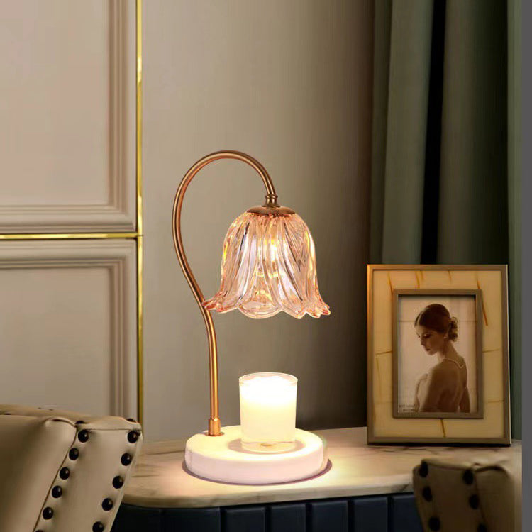 Contemporary Scandinavian Bellflower Disc Base Marble Iron Glass 1-Light Melting Wax Table Lamp For Bedroom
