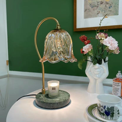 Contemporary Scandinavian Bellflower Disc Base Marble Iron Glass 1-Light Melting Wax Table Lamp For Bedroom
