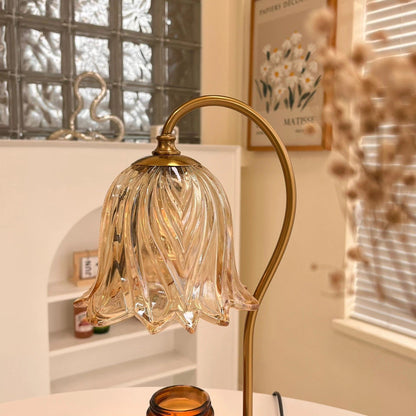 Contemporary Scandinavian Bellflower Disc Base Marble Iron Glass 1-Light Melting Wax Table Lamp For Bedroom
