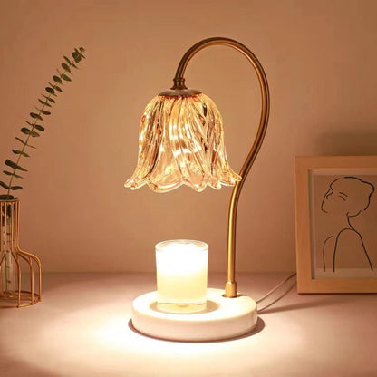 Contemporary Scandinavian Bellflower Disc Base Marble Iron Glass 1-Light Melting Wax Table Lamp For Bedroom