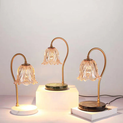 Contemporary Scandinavian Bellflower Disc Base Marble Iron Glass 1-Light Melting Wax Table Lamp For Bedroom