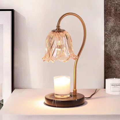 Contemporary Scandinavian Bellflower Disc Base Marble Iron Glass 1-Light Melting Wax Table Lamp For Bedroom