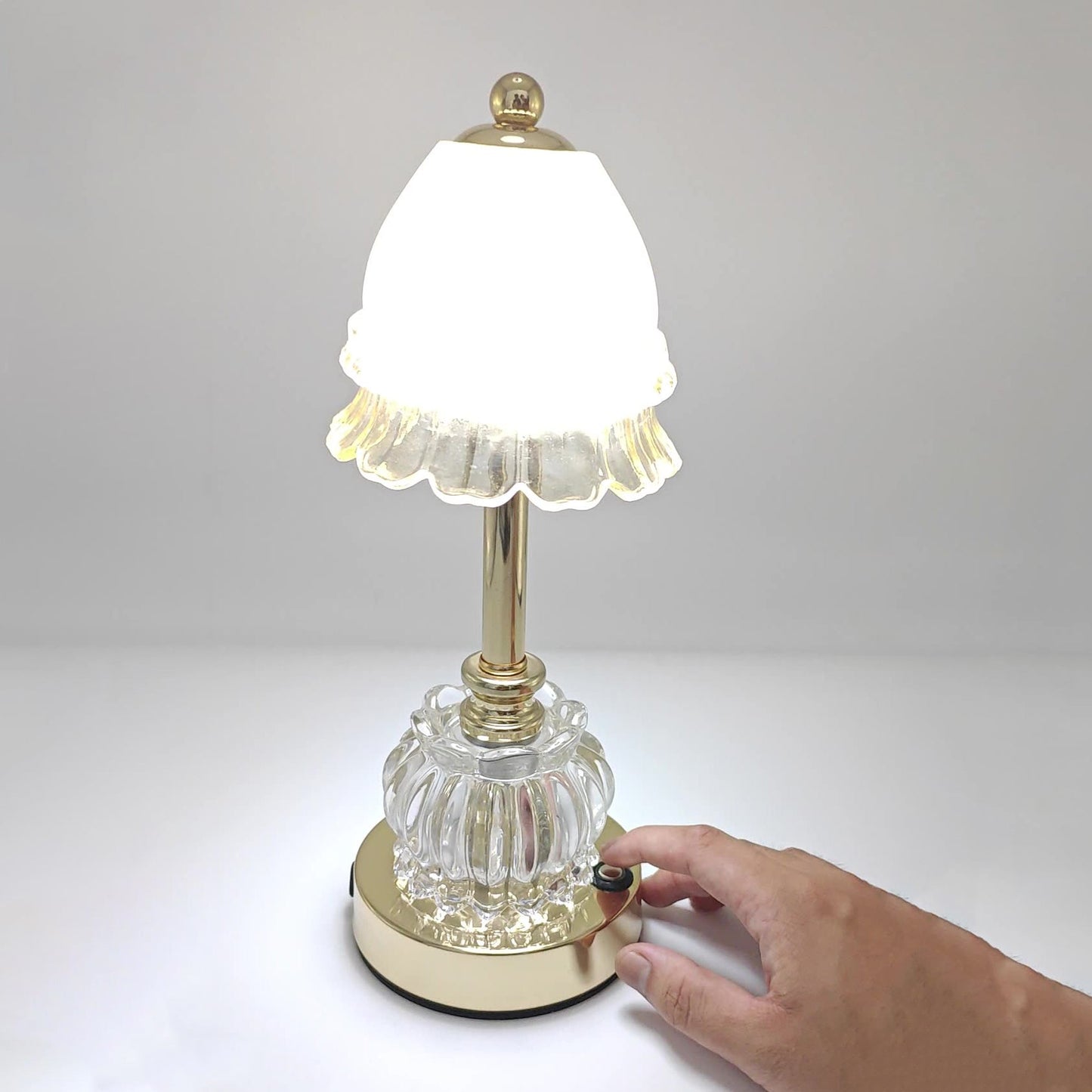 Traditional Vintage Flower Disc Base Rechargeable Iron Glass LED Table Lamp For Bedroom
