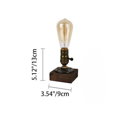 Traditional Vintage Square Round Iron Wood 1-Light Table Lamp For Bedroom