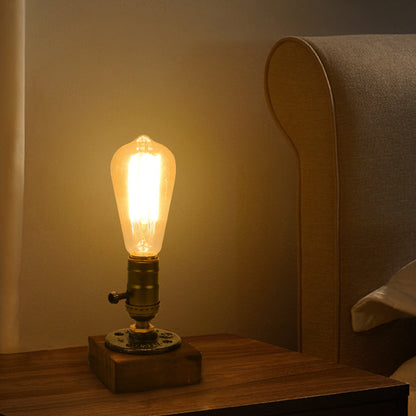 Traditional Vintage Square Round Iron Wood 1-Light Table Lamp For Bedroom
