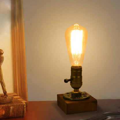 Traditional Vintage Square Round Iron Wood 1-Light Table Lamp For Bedroom